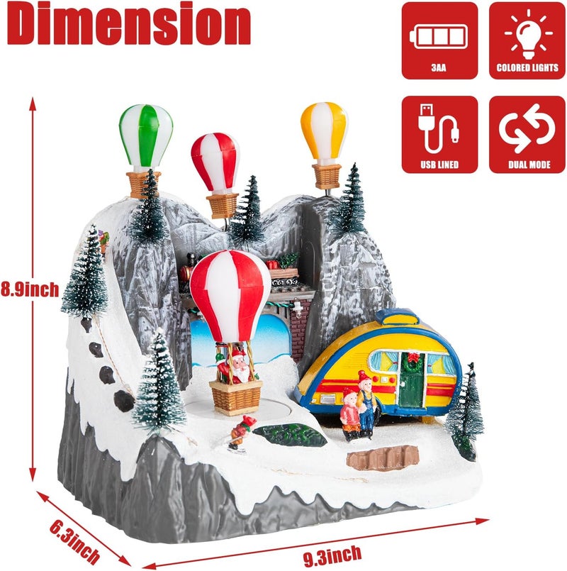 Vigdur Christmas Village Houses with LED Lights, Hot Air Balloons, Snow Mountain, 8 Christmas Music, Animation Village Indoor Tabletop Decorations for Home - Image 3